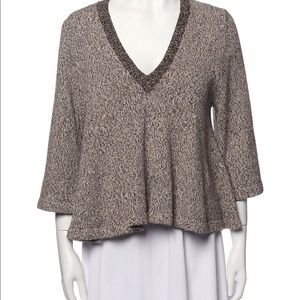 Apiece Apart Women’s 3/4 Sleeve V-Neck Sweater, Color Marled Beige, Size Small